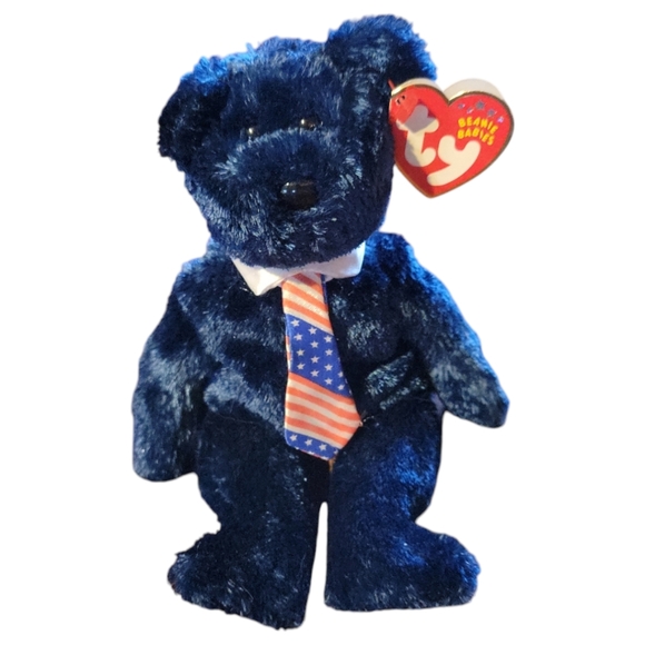 Vtg 2001 TY POPS Blue Bear USA Tie Beanie Baby Rare Tag Error Father's Day Dad